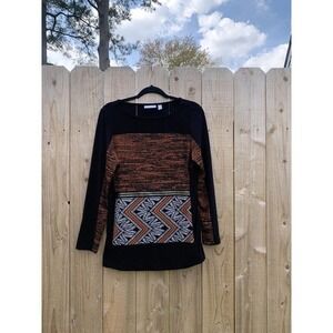 Susan Graver Longsleeve Black/Rust/Cream Print Womens Shirt Sz Xs geometric‎